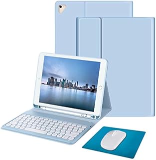 Tasnme Keyboard Case for iPad (10.2-inch iPad 9th Generation 2021) iPad 10.2 8th/7th Gen 2020/2019 iPad Pro 10.5(Skin-Feel Protector Case)iPad Air 3 Magnetic Detachable Keyboard Case & Mouse SET Blue