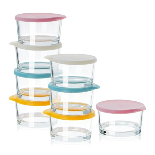 PISTISJACK Lot de 8 récipients à vinaigrette en verre de 200 ml avec couvercle, récipients alimentaires, bocaux d'avoine, bocaux de conservation avec couvercle à vis, pour collations, sauces, salade