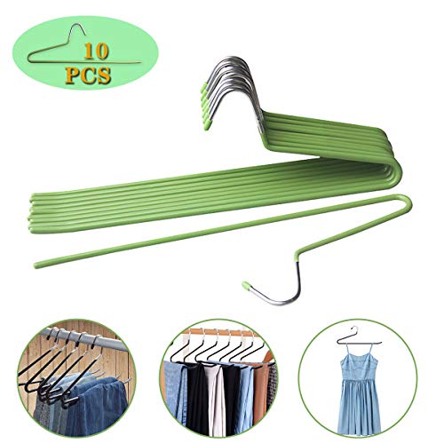 10 Perchas para pantalones, Organizadores de pantalones abiertos, Perchas duraderas de metal cromado antioxidante, Recubrimiento de goma antideslizante, Adecuado para jeans, Pantalones casuales (Azul)