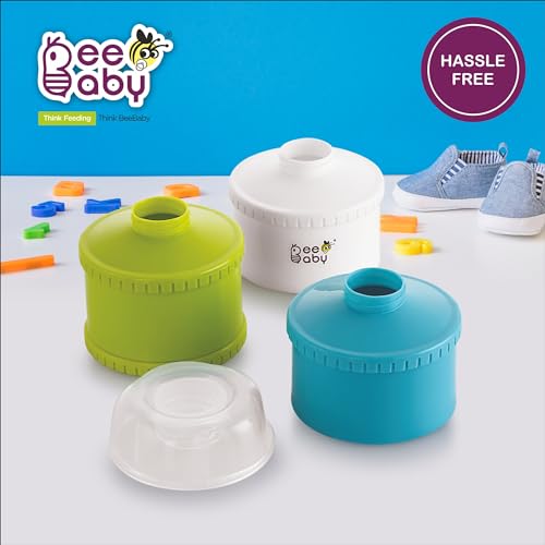 Image of BeeBaby Store and Feed Stackable Milk Powder Container. 3 Layer Multi-Storage, Multi-Functional Food and Milk Dispenser. 100% Bpa Free, Travel Friendly. 0 Months+ (Blue)