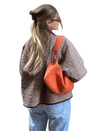 Yousify Womens Jackets Fall Fashion 2025 Crew Neck Quilted Plaid Jacket Full Zipper Coats S-2XL2