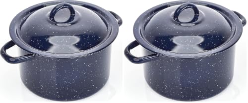 Imusa Stock Pot, 6-Quart Speckled Enamel | Blue | with Lid | Pack of 2