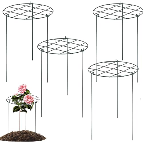 Peony Cages 4 Soportes Redondos de Hierro para Plantas de 12.0 x 16.0 in con 3 Patas para Enredaderas de orquídeas de Tomate Rosa, Soportes de peonía Resistentes