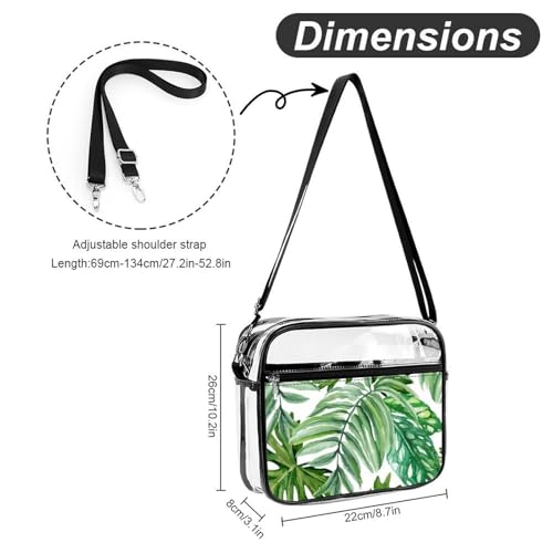Tropical Palm Leaf Large Crossbody Bag Clear Stadium Bag Anti-Theft Side Shoulder Bags Messenger Bag with 2 Compartments2
