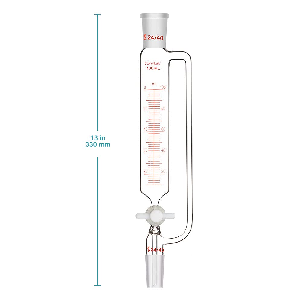 stonylab Druckausgleich Glastropftrichter mit Abgestufter Zugabe, Borosilikatglas Tropftrichter Addition Funnel Labortrichter mit 24/40 Gelenk und PTFE Absperrhahn (24/40 Joint, 100 ml)
