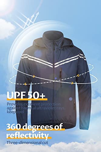 Image of CREATMO US Men's Packable Waterproof Running Rain Coats Reflective Cycling Jacket Windbreaker With Removable Hood