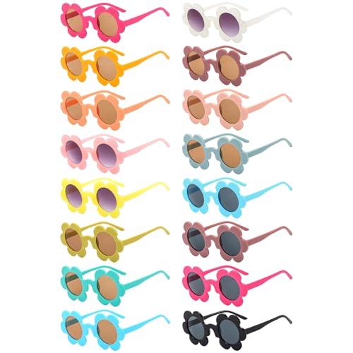 Matcheck 16 Pack Womens Flower Sunglasses Bulk 5.7" Adults Round