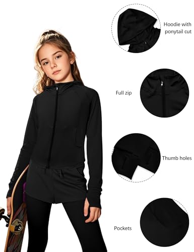 Girls Rash guard Long Sleeve Jackets Zipper Athletic Hoodie Top Fishing Hiking UV Protection Outerwear4