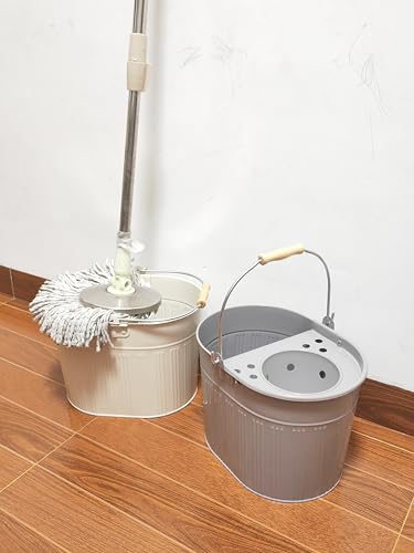 Galvanized Steel Metal Mop Bucket 13L litres Large Industrial Galvanised Reinforced Heavy Duty Thick Metal Steel Mop Bucket for Home Office General Cleaning (Grey)