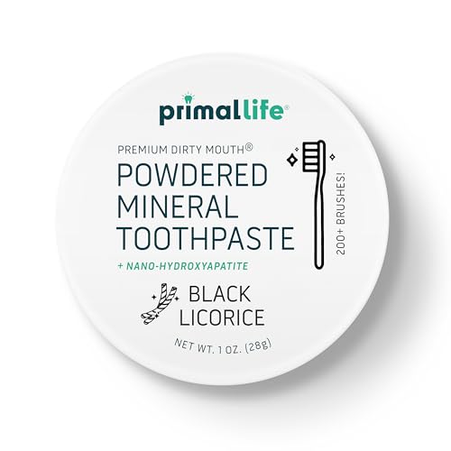 Image of Primal Life Organics - Dirty Mouth Toothpowder, Tooth Cleaning Powder, Flavored Essential Oils with Natural Kaolin & Bentonite Clay, Good for 200+ Brushings, Organic, Vegan (Black Licorice, 1 oz)