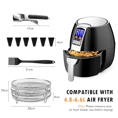 Luftfritteuse Korb, Air Fryer Rack, Runder Air Fryer Stand, 3 Schicht Stapelbar Heißluftfritteuse Edels-tahl Korb, Airfryer Grill Rack Mit Edelstahlclip, Ölpinsel, Heißluftfritteuse Zubehör Rund – Bild 5