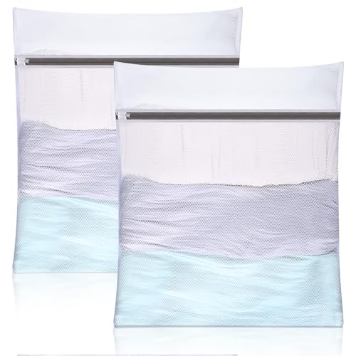 2 PCS Mesh Laundry Bags with Zips, 50cm x 60cm Fine Laundry Bags for Washing Machine Reusable Washing Bags for Laundry Delicates Wash Bags for Socks, Underwear, Bra, Clothes (L, White)