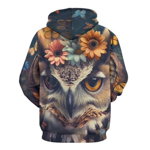 Sweatshirt pullover homme femme imprimé chouette et papillon taille S