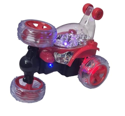 Image of Rechargeable 360 Stunt RC Car - Red High-Speed Remote Control Car with LED Lights & USB Charging - 4WD Tornado Spin & Flip Toy for Kids