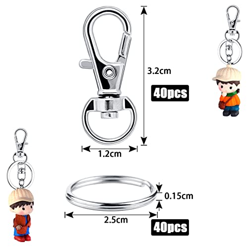 Schlüsselring Klein 80Stk Karabiner Schlüsselanhänger Basteln Selber Machen Ringe Karabinerhaken mit Drehgelenk(Silber)