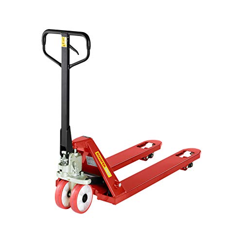 SCHÄFER SHOP Hubwagen – 2000 kg Tragkraft - Gabelstapler Palettenwagen Stapler, Lenkeinschlag 2 x 102,5°, Gabellänge 1.150 mm - rot, schwarz