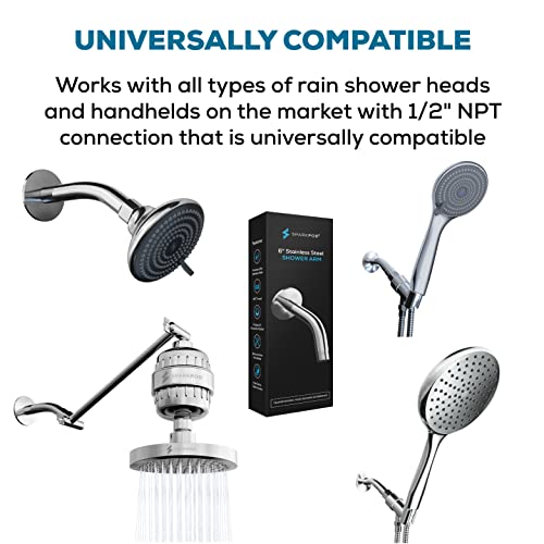 Sparkpod 6 Inch Shower Arm With Flange - Solid Stainless Steel Shower Head Extension Arm, Wall-Mounted For Fixed & Handheld Showerheads - Teflon Tape Included (Standard 6", Luxury Polished Chrome) #TOP4