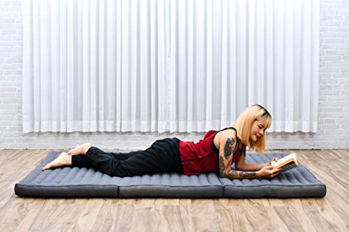 Image of Leewadee Trifold Mattress XL - Comfortable Thai Massage Pad, Foldable Relaxation Floor Mattress Filled with Kapok, Perfect to Use as a Sleeping Mat 79 x 39 inches, Anthracite