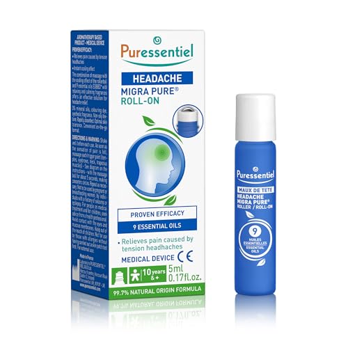 Image of Puressentiel Headache Roll-On - Migra Pure - Relief from Pain Caused by Tension Headaches - Proven Efficacy - Instant Refreshing Effect - 100% Pure & Natural Essential Oils - 5ml