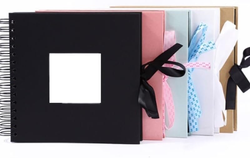 Travel Growth Commemorative Book ﻿ Cardboard Window DIY Album Handmade Pasted Ribbon Album Applicable to photos, receipts, star cards, etc(D)