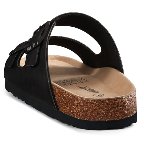 Image of Litfun Unisex Cork Footbed Sandal Summer Slip On Slide Sandals with Adjustable Buckle for Women Men