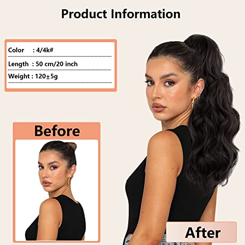 Foto von Ponytail Extension mit klammer Braun Lang Pferdeschwanz Haarteil dicker Locken Kunsthaar wie Echthaar Haarverlängerung zopf 50cm/20zoll AL063B