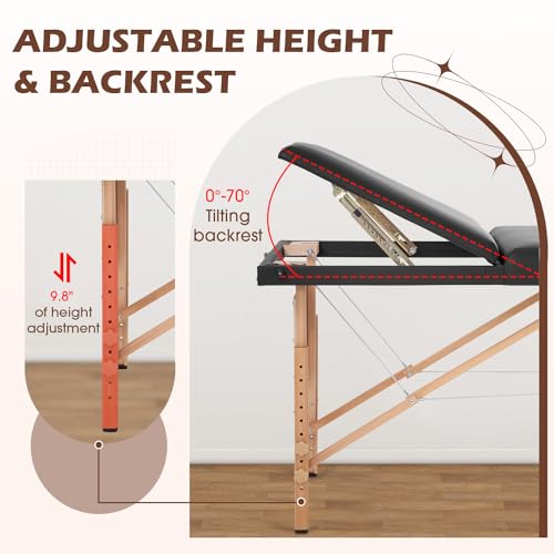 image for PayLessHere Massage Table Portable Massage Bed 3 Fold Lash Bed Adjusta