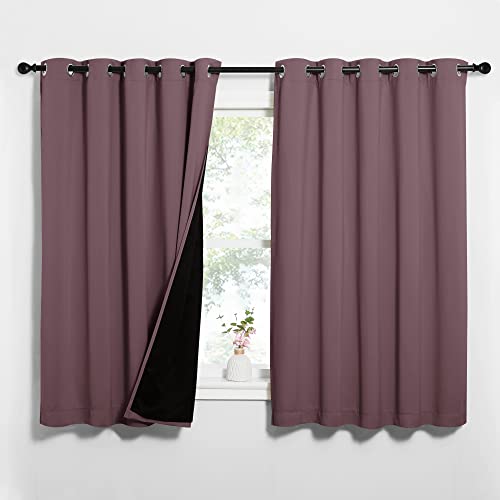 NICETOWN Dry Rose 100% Blackout Lined Curtains, 2 Thick Layers Completely Blackout Window Treatment Thermal Insulated Drapes for Kitchen/Bedroom (1 Pa