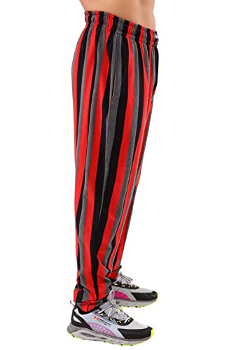 Men's Baggy Pants Loose Fit Stripped Gym Workout Sweatpants With Pockets (L, Red) #TOP2