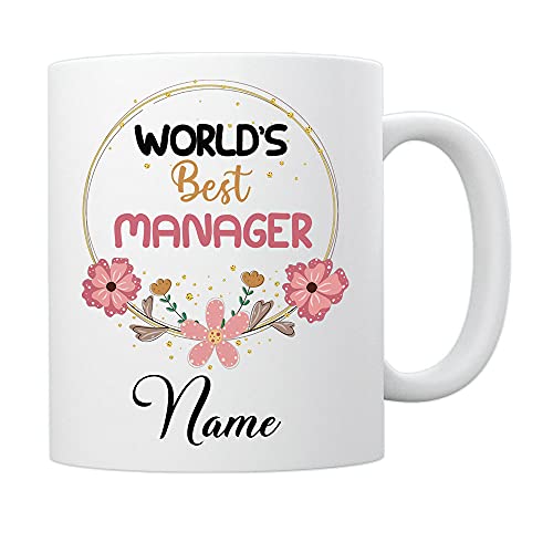 Image of EnvyFone World's Best Manager - Personalised Mug - Birthday Gift - Add Name/Relation - Flowers/Pink Floral Design - Ladies - Girls - Novelty Tea Coffee Cup