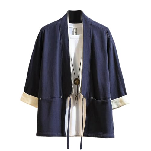 Cardigan lin homme style chinois anti-transpiration manches 3/4 confort