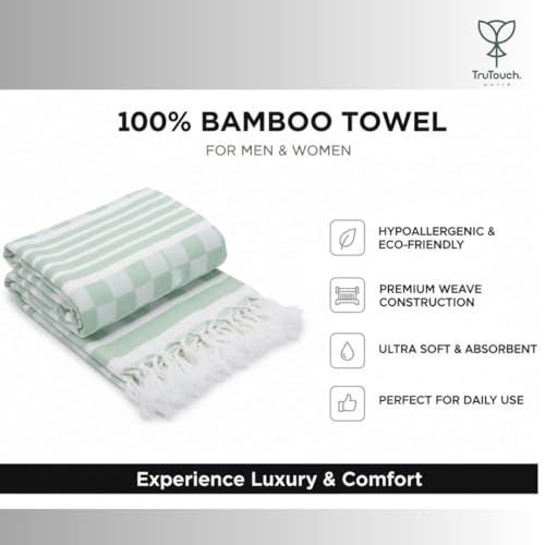 Image of 100% Bamboo Towels, Bamboo Towels for Bath, Towels for Bath Men - Ultra Soft, Lightweight, Quick Dry, Super Absorbent, Eco-Friendly Bath Towel (64x168 cm)(Green)