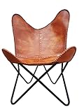 Classy Handmade Leather Living Room Chairs-Butterfly Chair Tan Side Hand Stitch Leather Butterfly Chair-Handmade with Powder Coated Folding Iron Frame (Cover with Folding Frame)