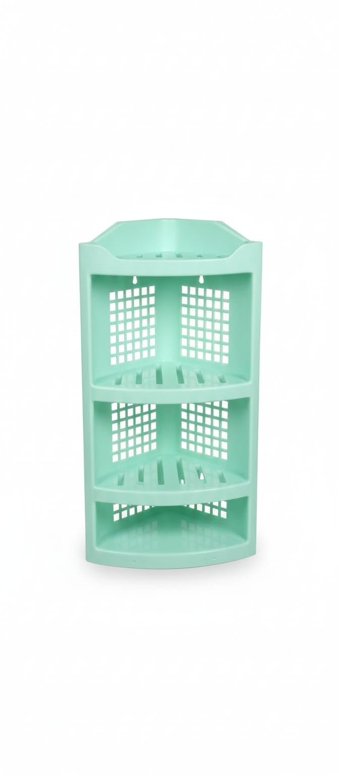 mynera Traders 3 Tier Plastic Corner Storage Rack for Bathroom & Kitchen | Multipurpose Wall Mount Corner Shelf Organizer | Space Saving Storage Stand (Green)-picture-22