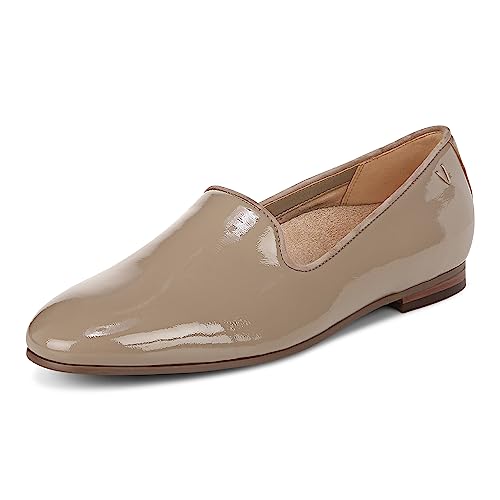 Image of Vionic Womens North Willa Comfort Flats- Supportive Walking Shoes for Heel Pain, Plantar Fasciitis with an Arch Support Taupe Pat Leather 8 Wide