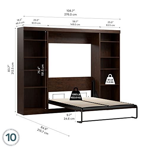 Bestar Pur Full Murphy Bed With 2 Shelving Units, 109-Inch Space-Saving Wall Bed With Storage #TOP5