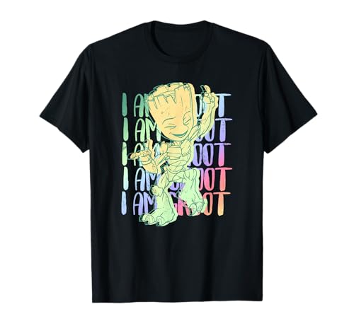 Marvel I Am Groot Happy Groot Neon Text Stack T-Shirt