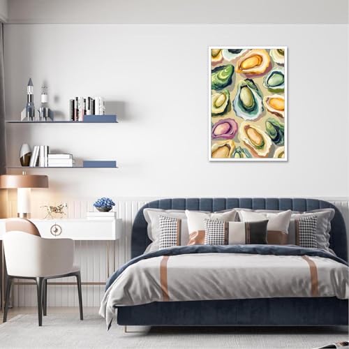Image of Colorful Beachy Shell Canvas Wall Art Funny Coastal Oyster Shell Poster Abstract Summer Seaside Beach House Prints Painting For Home Living Room Kitchen Restaurant Wall Decor 16x24in Unframed