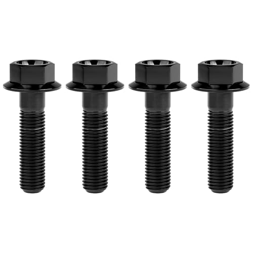 Image of Ti Screws M10 x 20 25 30 35 40 45 50 55 60 65 70 75 80 90 100mm 1.25 Pitch Titanium Flange Hex Bolt Pack of 4 (Black, M10x40mm)