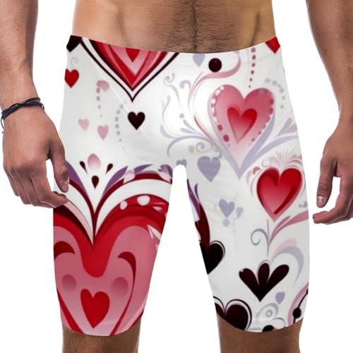 Valentine's Day Swimsuit for Men & Boys,Competition Lap Swim Suit, Square Leg Endurance Training Multicoloured
