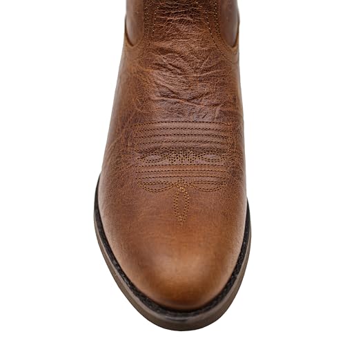 Cowboy Boots for Women Pointed Toe Western Boots Mid Calf Cowgirl Boots Pull On Embroidered Full Grain Leather(PLT203612-Brown)4