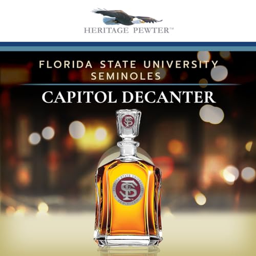 Image of Heritage Pewter Florida State Seminoles Capitol Decanter | 24 OZ Whiskey Decanter for Liquor with Airtight Stopper | Expertly Crafted Pewter Glass with Gift Box Clear