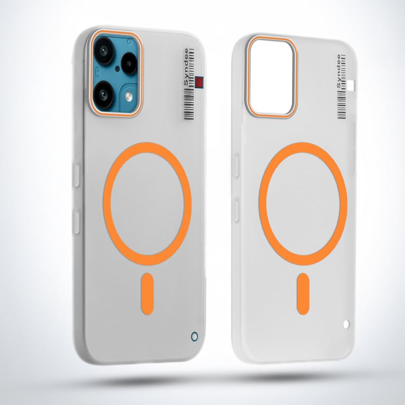 Image of Mr. Case Back Cover for Nothing Phone 3A Lite 5G Elegant Frosted White Translucent Back Only Compatible with Wireless Magnetic Accessories | Anti-Scratch Shockproof Phone Case - Orange