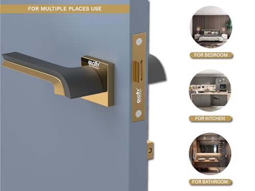 Image of GLOXY Door Lock Set for Bathroom, Mortise Door Lock Handle Set for Balcony, Mortise Tower Bolt, Keyless Lock Handle Set for Storeroom | Gold & Black Finish (2 Years Warranty, Pack of 1)