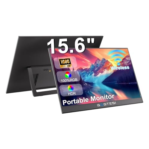 gogtesi 15.6 Inch Wireless Portable Monitor 1080P FHD Ultra Slim Display WiFi Connectivity 180° Adjustable Built-in Stand Lightweight Travel Monitor for Laptop/MAC/Phone/PS5