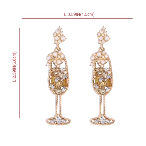 Champagne Earrings for Women Cocktail Earrings for Women Wine Earrings for Women Handmade Beaded Crystal Rhinestone Pearl Drink Earrings Champagne Glass Earrings Champagne Jewelry Gifts for Women2