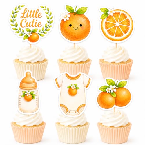 ALISSAR 36 Pcs Little Cutie Cupcake Toppers, Baby Shower Party Decor