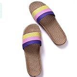 HYCYYFC Zapatillas de verano para mujer, de lino, con parte inferior suave, antideslizantes, para el hogar, transpirables, para el suelo (color: azul, tamaño: 6/7)