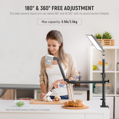 Image of NEEWER Overhead Camera Mount Arm with Phone Clip, 22 inch /56cm 180&360 2 Section Flexible Holding Arm for Desk Stand, Fits 0.87 inch-1.1 inch Tube, 5.5lb /2.5kg Max Load for Camera LED Ring Light Mic, DS009 | 22 inch /56cm Clamp on Flexible Holding Arm for Desk Stand, 180& 360 Adjustable Fits 0.87 inch-1.1 inch Tubes