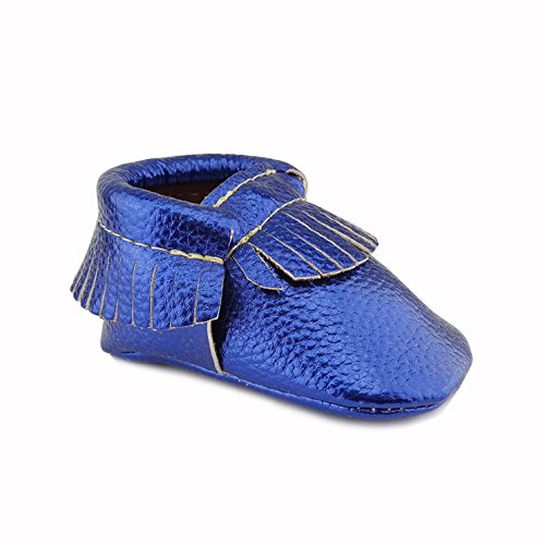 First Steps Leatherette Moccasins in Metallic Blue, 5 M US Toddler